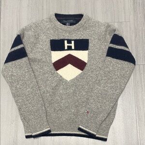 Tommy Hilfiger Gray Crewneck Sweater with Shield Motif
